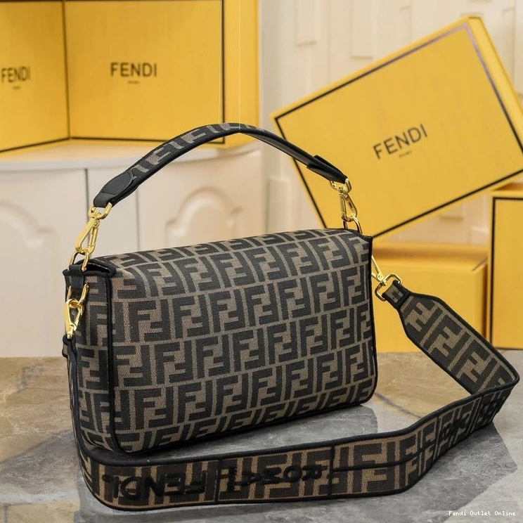 Cheap Fendi Brown Fabric Large Bag In Motif Baguette FF 0727